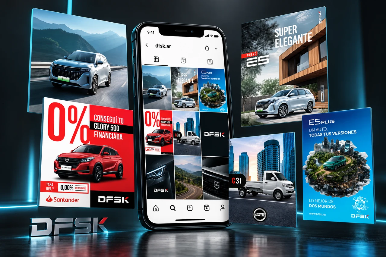 Redes sociales de DFSK: grilla y publicaciones de E5, E5 Plus, Glory y C31 en perspectiva